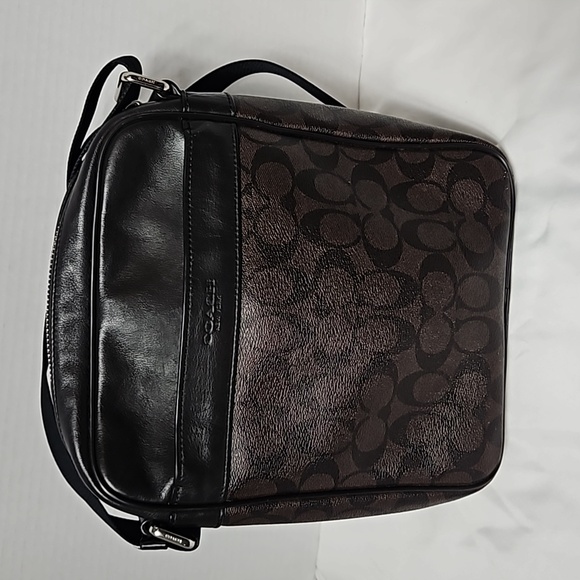 COACH HOUSTON FLIGHT BAG IN SIGNATURE CANVAS BROWN/ BLACK - Picture 1 of 8